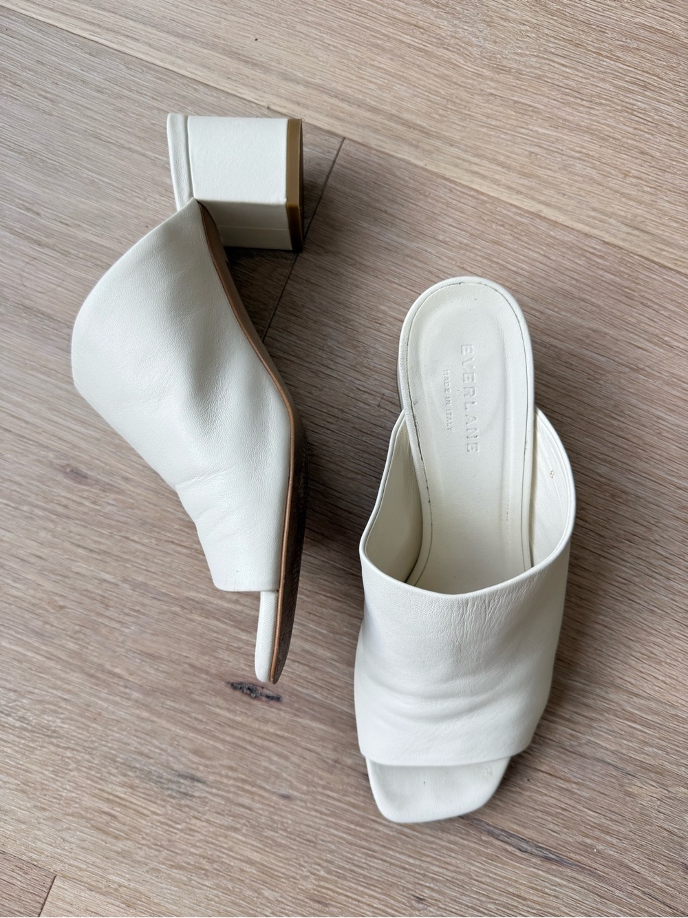 Everlane Cream Leather Block Heel Mule